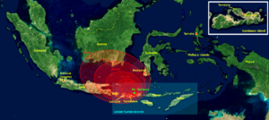 The 1815 Mount Tambora eruption. The red areas...